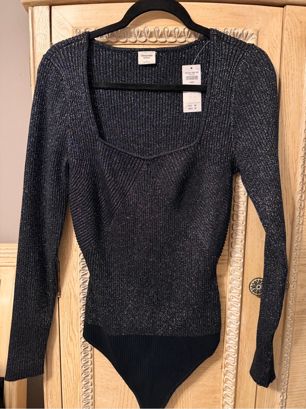 Abercrombie & Fitch Black Metallic Ribbed Scoop-Neck Bodysuit Sweater